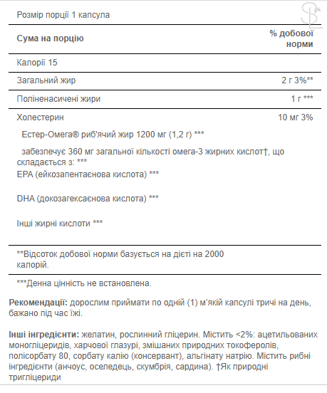 Омега 3 / Omega-3 Fish Oil 1200 mg (360 mg Active Omega-3) - 100 Softgels 100-13-5213894-20 фото