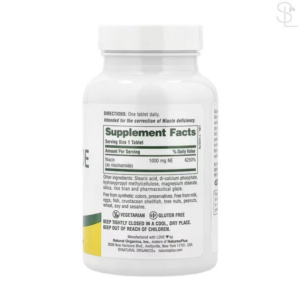 Вітамін B3 (Ніацин) / Niacinamide 1000mg - 90 tabs 2023-10-5221 фото
