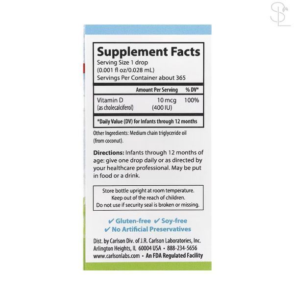Витамин D/Super Daily D3 for Baby 400IU - 365 Veg drops 10.3 ml 2023-10-4554 фото