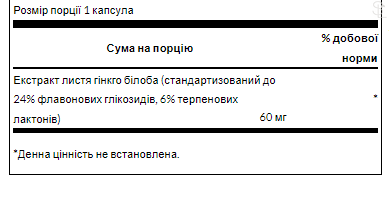 Адаптогены / Ginkgo Biloba Extract - Standardized 60 mg - 120 Caps 100-42-9051257-20 фото