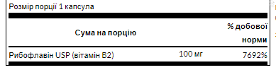 Витамин B2 (Рибофлавин) / Riboflavin Vitamin B-2 100mg - 100caps 100-91-5910674-20 фото